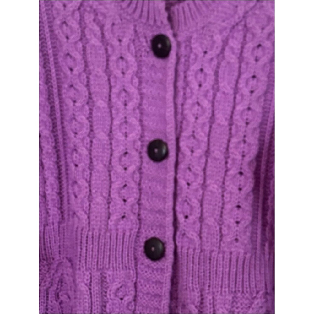 Kilronan Irish Merino Wool Aran Cable Knit Cardigan Sweater 3/4 Sleeves Orchid - Picture 2 of 10